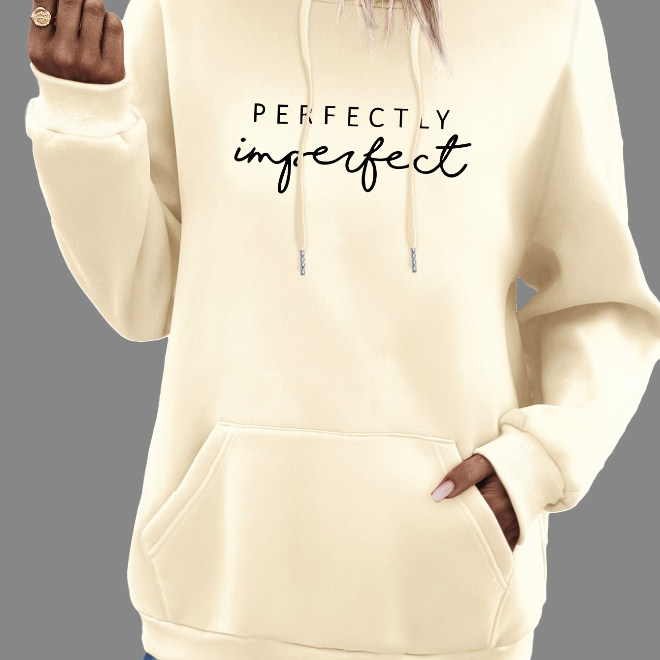 Trendy Letter Print Womens Hoodie - Comfy Kangaroo Pocket & Adjustable Drawstring Hood - Casual Long Sleeve Sweatshirt for Fashion-Forward Ladies - Mammalook