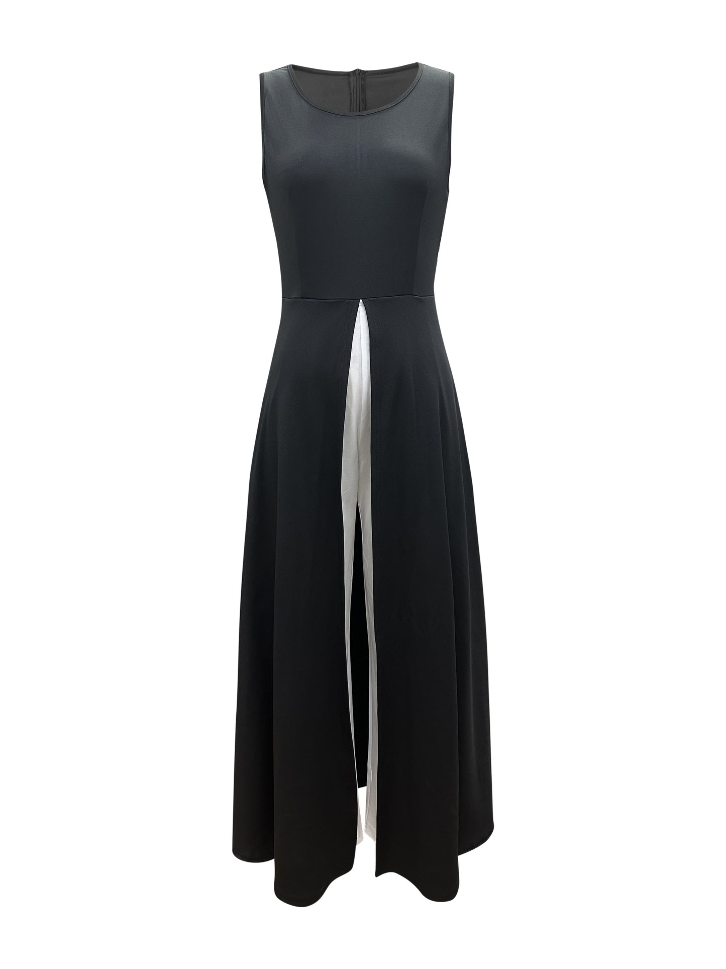 Color Block Crew Neck Jumpsuit, Elegant Sleeveless Wide Leg Jumpsuit For Spring & Summer, Women's Clothing - Mammalook