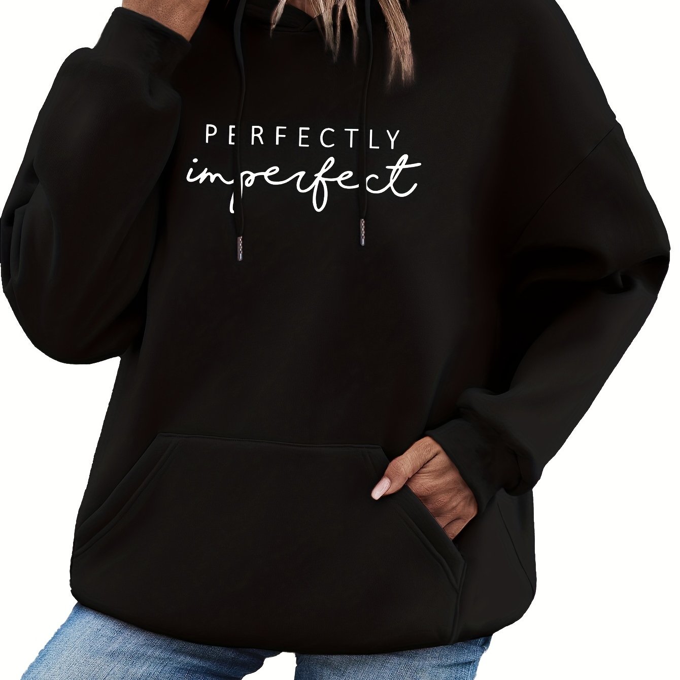 Trendy Letter Print Womens Hoodie - Comfy Kangaroo Pocket & Adjustable Drawstring Hood - Casual Long Sleeve Sweatshirt for Fashion-Forward Ladies - Mammalook