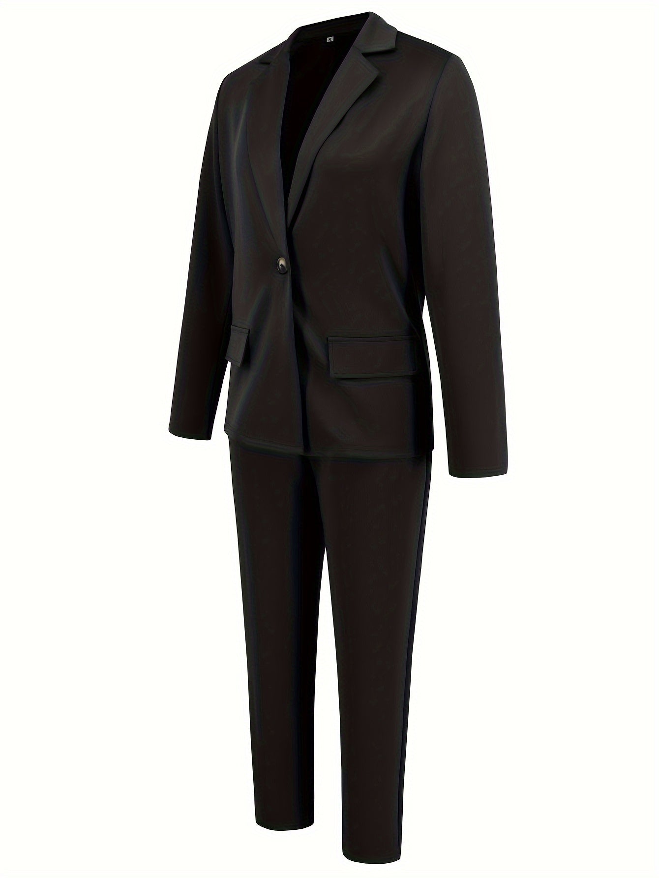 Casual Office & Work Pants Set, Single Breasted Lapel Blazer & Solid Color Simple Pants, Women's Clothing - Mammalook