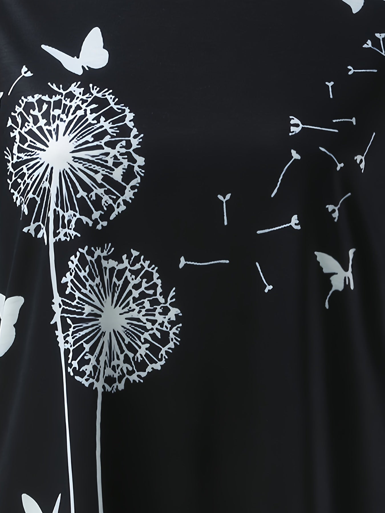 Dandelion & Butterfly Print T-Shirt, Casual Crew Neck Short Sleeve Top For Spring & Summer, Women's Clothing - Mammalook