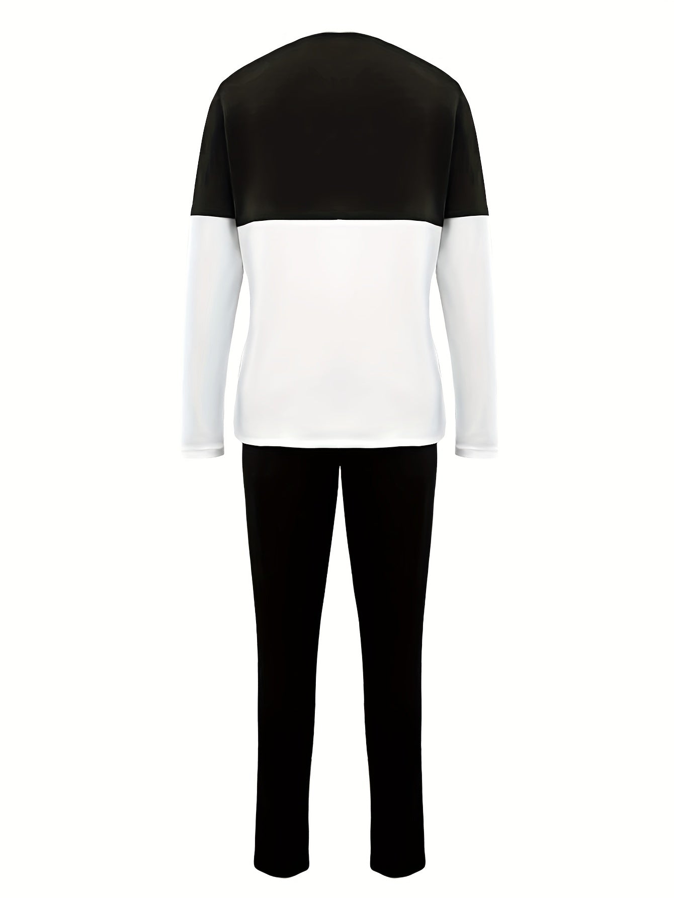 Casual Color Block Two-piece Set, Striped Long Sleeve Top & Drawstring Pants Outfits, Women's Clothing - Mammalook