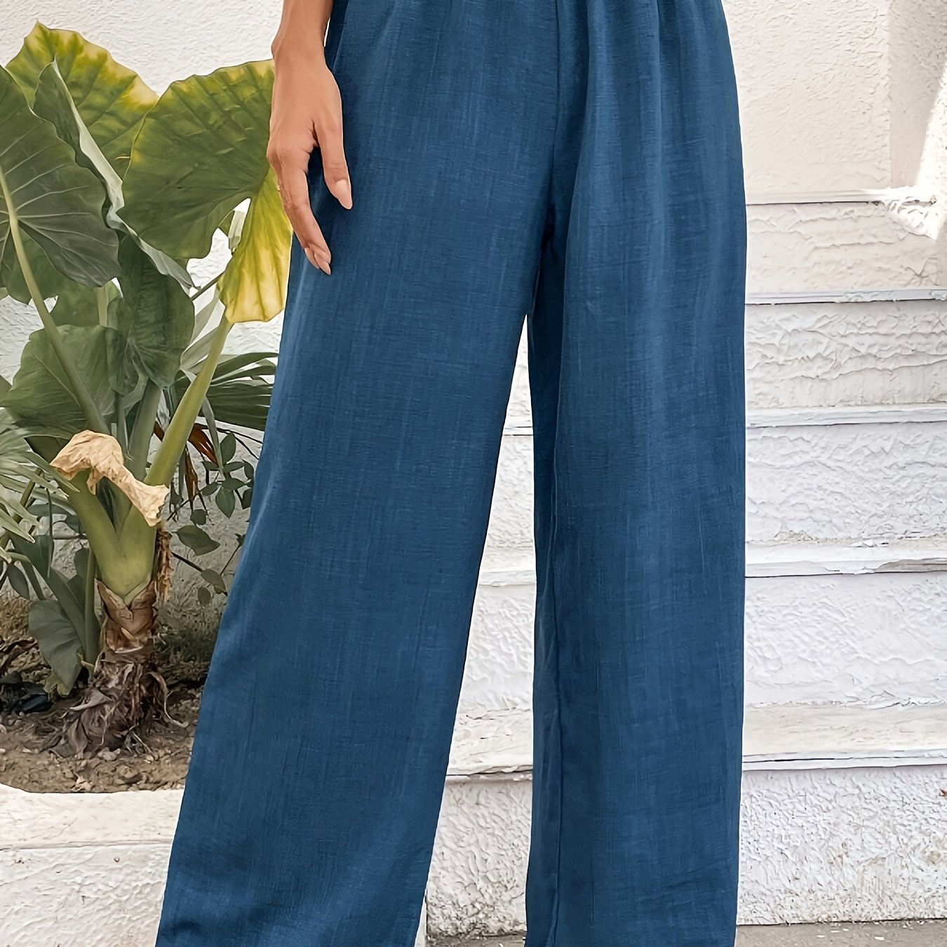 Solid Color Wide Leg Pants, Casual Shirred Loose Pants For Spring & Summer, Women's Clothing - Mammalook
