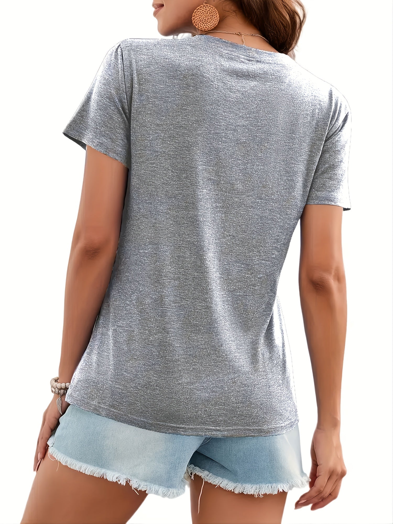 Dragonfly & Letter Print V Neck T-shirt, Casual Short Sleeve T-shirt For Summer, Women's Clothing - Mammalook