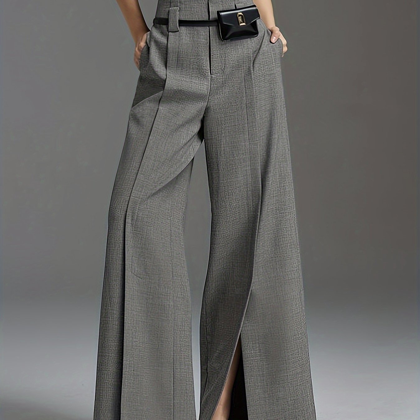 Chic Solid Color Wide Leg Pants - Trendy Casual Split Hem - Ultra-Comfortable Loose Fit for Spring & Summer - Fashionable Womens Suit Pants - Mammalook