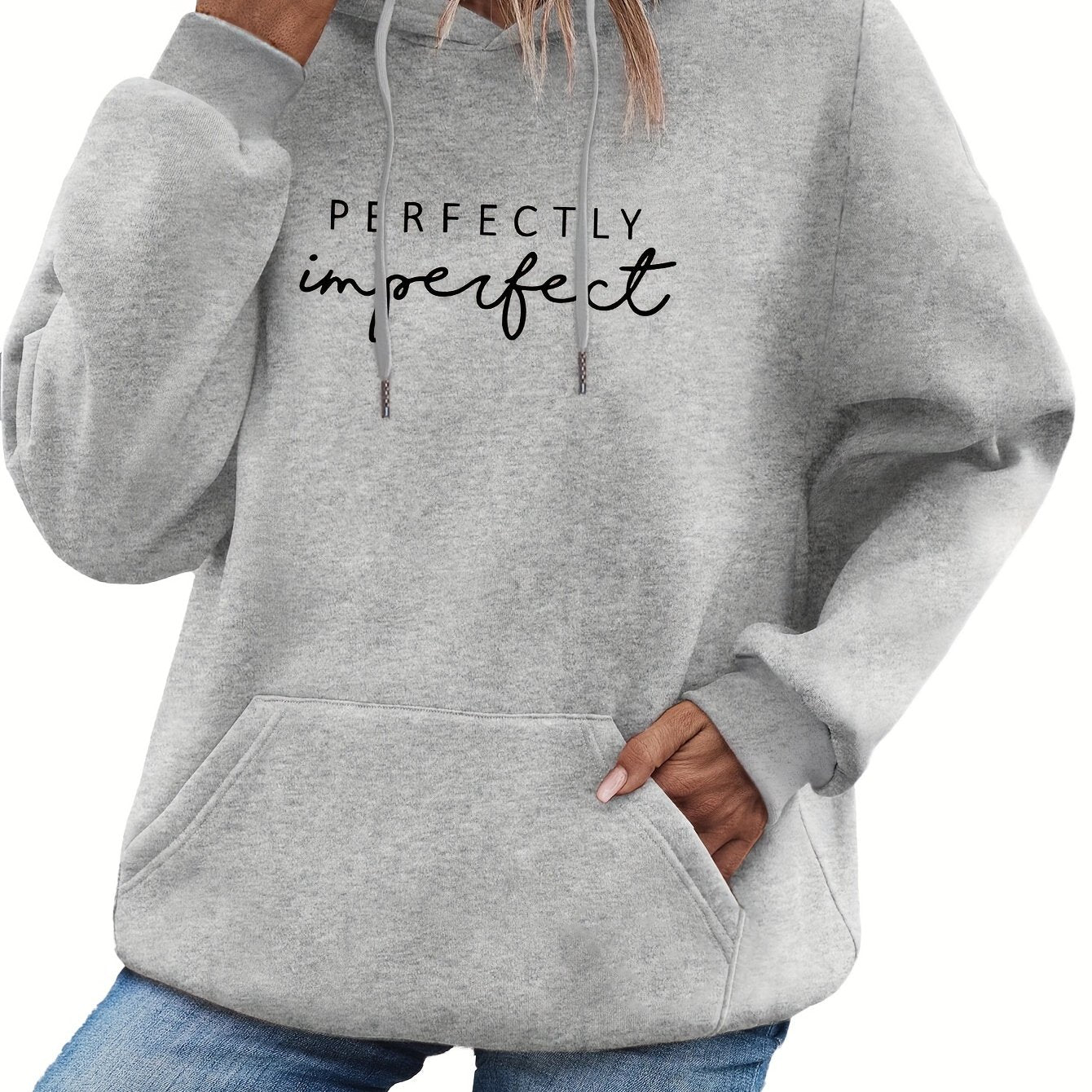 Trendy Letter Print Womens Hoodie - Comfy Kangaroo Pocket & Adjustable Drawstring Hood - Casual Long Sleeve Sweatshirt for Fashion-Forward Ladies - Mammalook