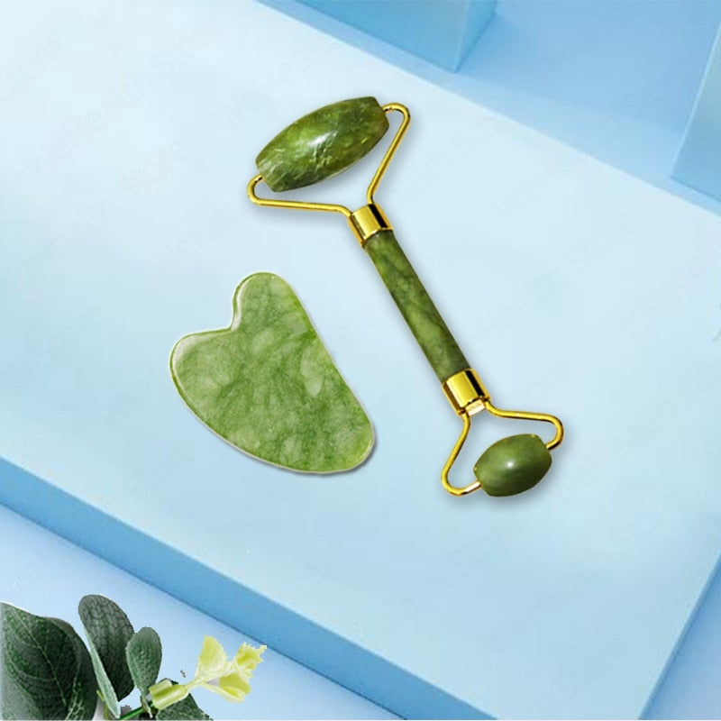 Natural Face Massager Gua Sha Jade Roller Face Massage Tool Set Face For Massager Guasha Facial Neck Skin Beauty Care Set - Mammalook