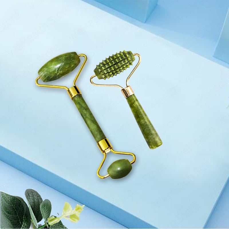 Natural Face Massager Gua Sha Jade Roller Face Massage Tool Set Face For Massager Guasha Facial Neck Skin Beauty Care Set - Mammalook