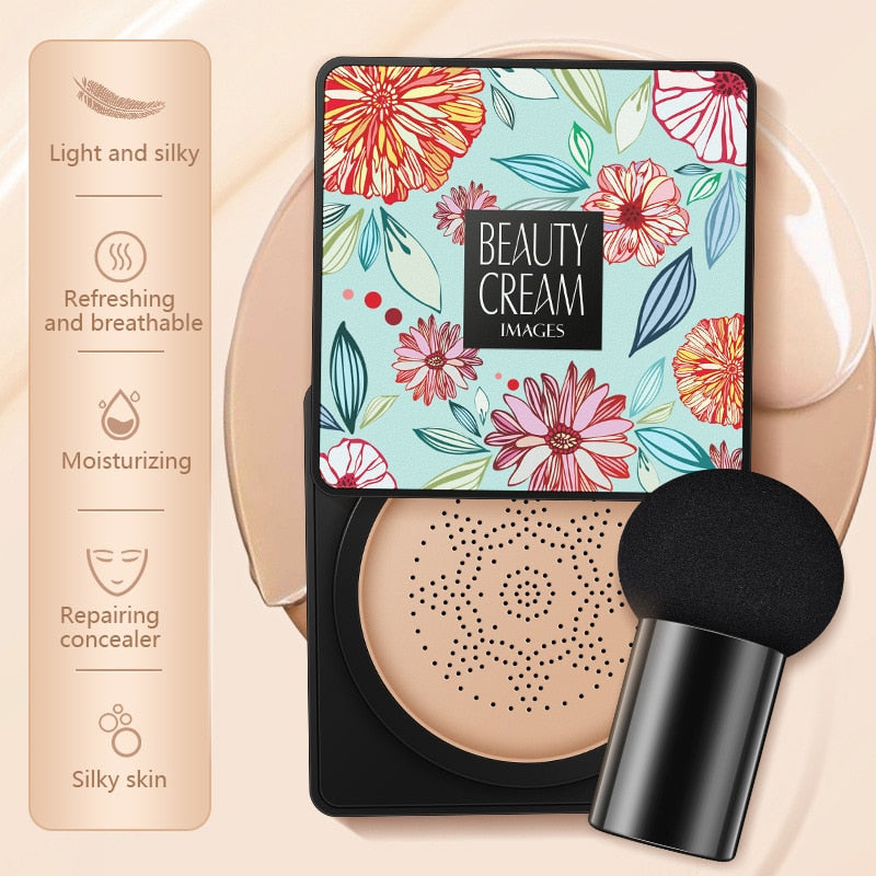 BB Air Cushion Foundation Mushroom Head CC Cream Concealer Whitening Makeup Cosmetic Waterproof Brighten Face Base Tone - Mammalook
