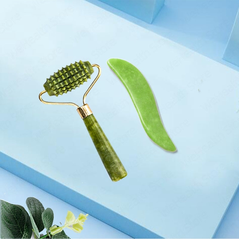 Natural Face Massager Gua Sha Jade Roller Face Massage Tool Set Face For Massager Guasha Facial Neck Skin Beauty Care Set - Mammalook