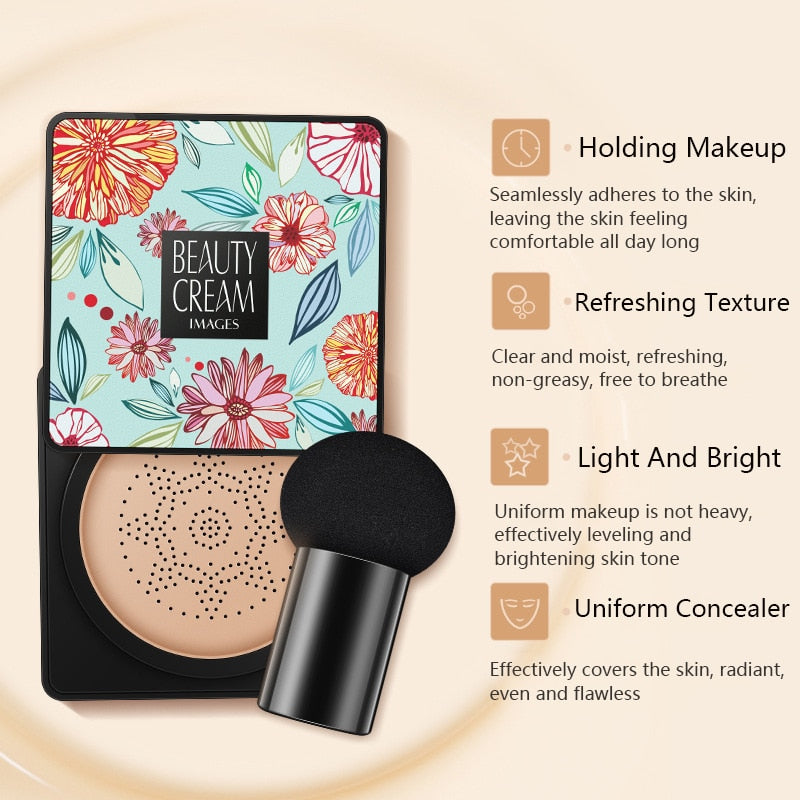 BB Air Cushion Foundation Mushroom Head CC Cream Concealer Whitening Makeup Cosmetic Waterproof Brighten Face Base Tone - Mammalook