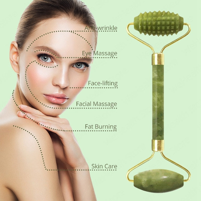 Natural Face Massager Gua Sha Jade Roller Face Massage Tool Set Face For Massager Guasha Facial Neck Skin Beauty Care Set - Mammalook