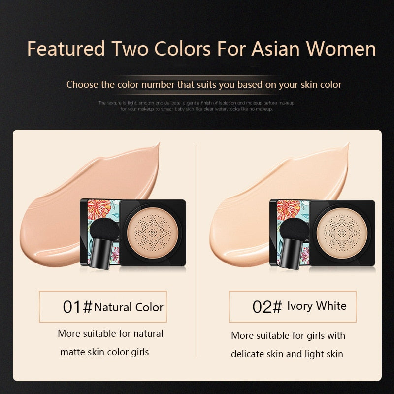 BB Air Cushion Foundation Mushroom Head CC Cream Concealer Whitening Makeup Cosmetic Waterproof Brighten Face Base Tone - Mammalook